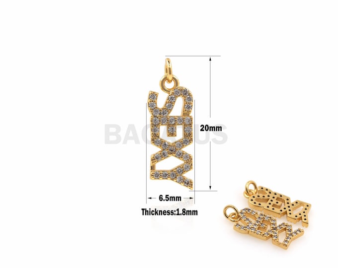 1PCS SEXY Letter Pendant CZ Letter Pendant, Necklace Bracelet Charm, DIY Jewelry Supply 18K Gold Filling 20x6.5x1.8mm