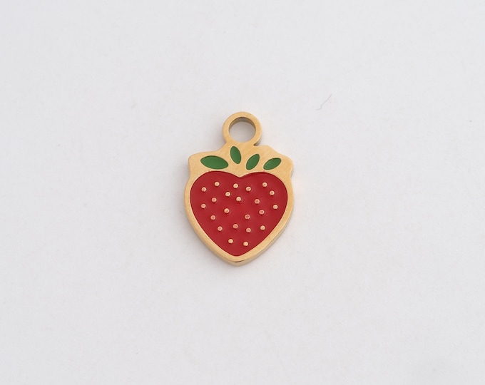 Stainless Steel Strawberry Pendant,Enamel Charms,Fruit Charm Bracelet Necklace for DIY Jewelry Making Supply,15.3x10.5x1.3mm