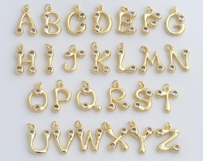 Initial Pendant,18K Gold Filled Letter Necklace, Micropavé CZ Alphabet Pendant, DIY jewelry Making Accessories,25x14.5x4.7mm
