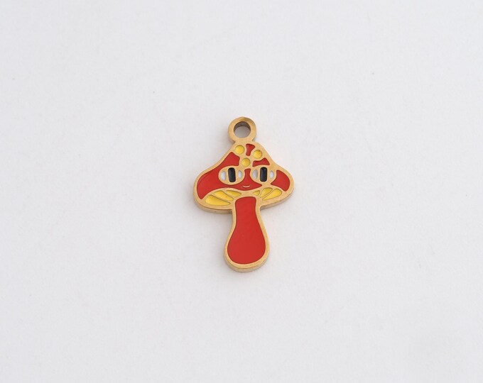 Stainless Steel Mushroom Pendant,Enamel Charms,Fungi Charm Bracelet Necklace for DIY Jewelry Making Supply,15x9.6x1.3mm