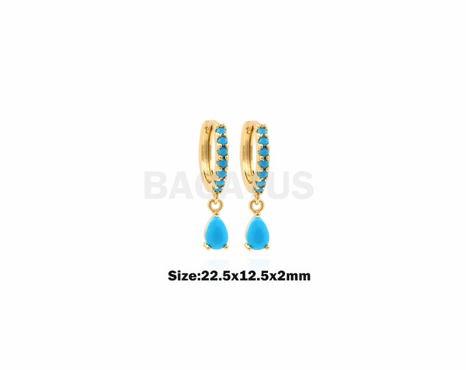 1PairShiny Zircon Pendant Earrings Blue Drop Earrings Zircon Earrings Gifts For Her Gifts For His Wife Round Thin Hoop Jewelry 22.5x12.5x2mm