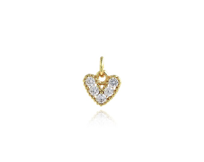 5 pcs Heart Pendant,18K Gold Filled Love Necklace, Micropavé CZ Heart Pendant, DIY jewelry Making Accessories,9.4x7.5x1.8mm
