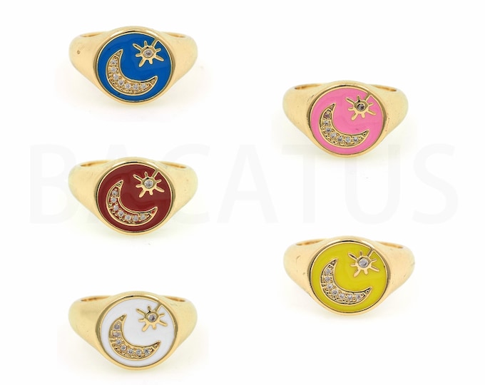 18K Gold Filled Celestial Ring,Gold Dainty Enamel Open Ring,Simple Ring,Gift for Her