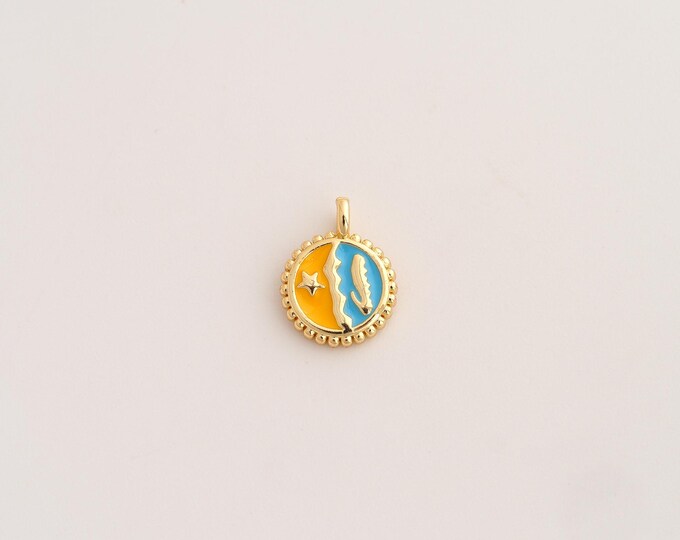 18K Gold Filled Round Medal Charm,Dainty Enamel Medal Pendant,Round Pendant ,DIY Jewelry Supplies,12.6x9.4x2mm