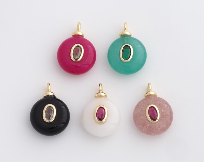 Energy Stone Pendant,18K Gold Filled Natural Stone Necklace,Round Pendant, DIY jewelry Making Accessories,18.2x13x6.5mm