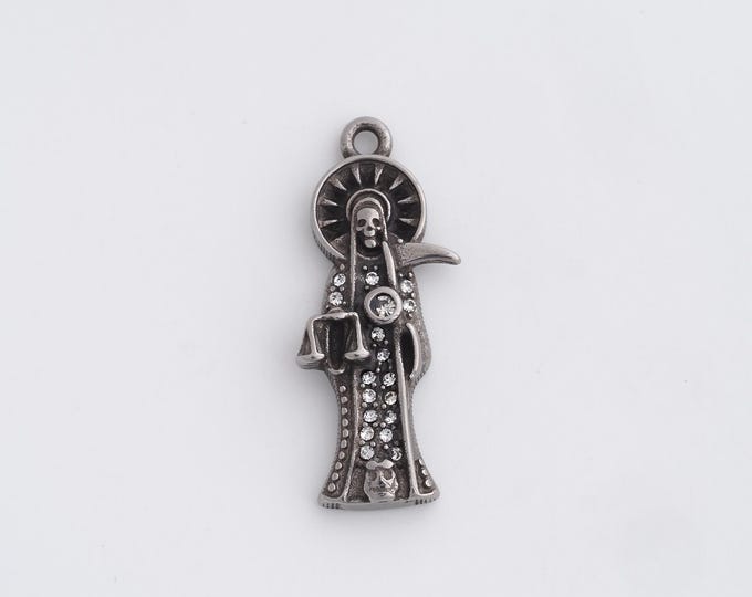 Stainless Steel Retro Grim Reaper Pendant,Death Charms,Grim Reaper Charm Bracelet Necklace for DIY Jewelry Making Supply,37.2x13.8x5.3mm