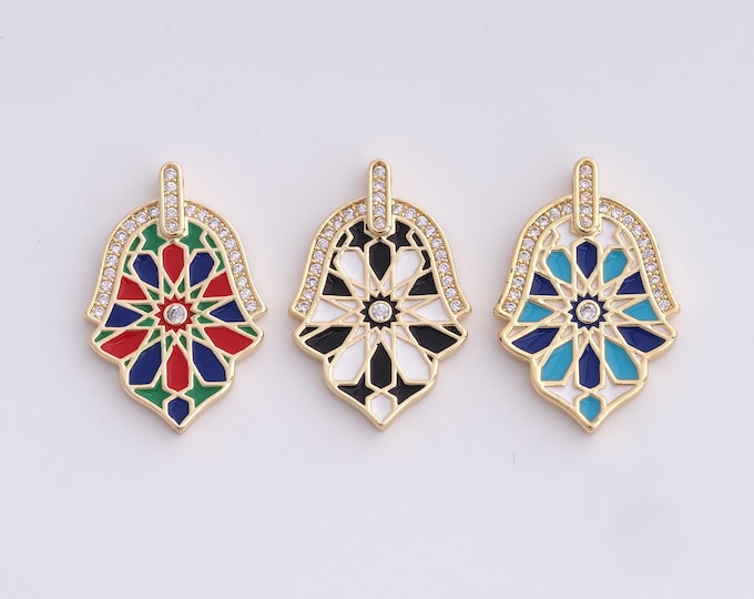 18K Gold Filled Hamsa Pendant,Gold Dainty Fatima Charms,Hand Charm Bracelet Necklace for DIY Jewelry Making Supply,25x16.7x2mm