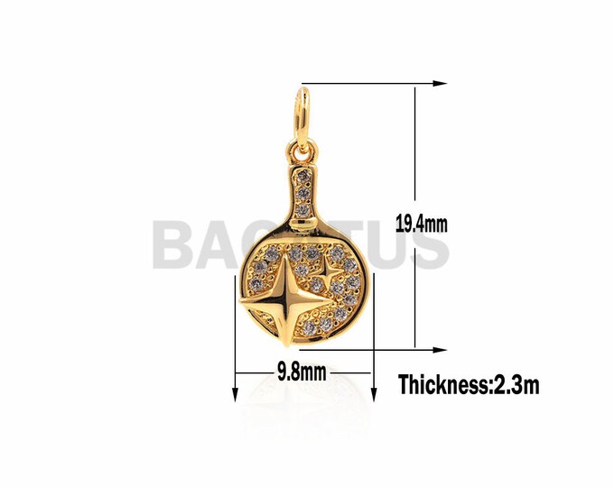 1pcs Racket necklace, CZ star pendant bracelet, brass gold-plated sports jewelry 19.4x9.8x2.3mm