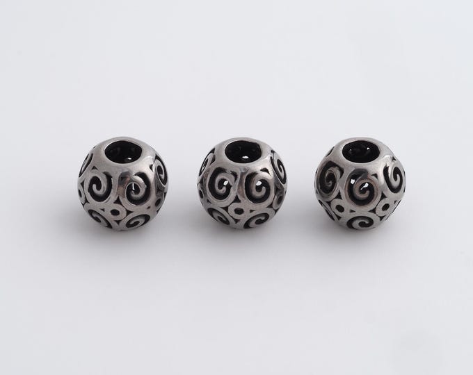 1 pcs Stainless Steel Retro Ball Spacer Beads,Silver Round Beads,Ball Beads DIY Bracelet Necklace Earrings Jewelry Making,9.7x8.8mm