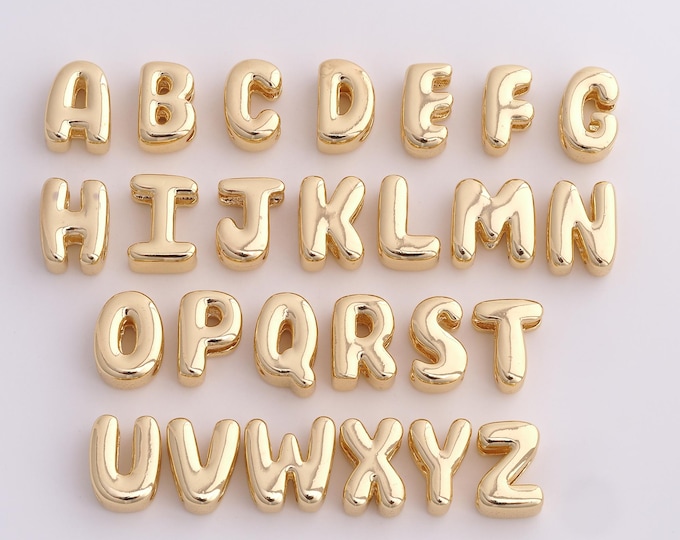 18K Gold Filled Initial Spacer Beads,Gold Letter Beads, Alphabet Beads DIY Bracelet Necklace Earrings Jewelry Making,15.8x11.4x7.5mm