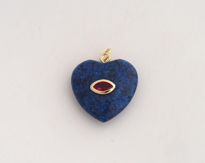 18K Gold Filled Natural Stone Charm,Dainty Energy Stone Pendant,Heart Stone Pendant ,DIY Jewelry Supplies,25.2x19.8x7.6mm