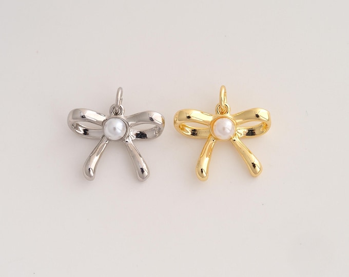 18K Gold Filled Bow Charm,Dainty Tie Pendant,Bow Pendant ,DIY Jewelry Supplies,17x17.5x6.4mm