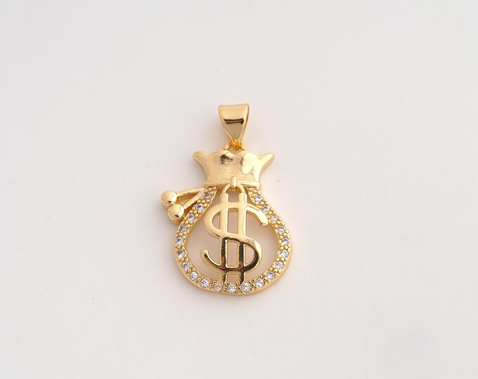 18K Gold Filled Money Bag Charm,Dainty Money Bag Pendant,CZ Money Bag Pendant ,DIY Jewelry Supplies,26.2x17.4x4mm