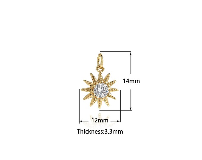 18K Gold Filled Sun Pendant,Gold Dainty round Charms,Sun Charm Bracelet Necklace for DIY Jewelry Making Supply