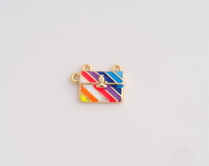 18K Gold Filled Handbag Pendant,Enamel Handbag Charms,Handbag Charm DIY Jewelry Making Supply,12.6x9.5x2.6mm