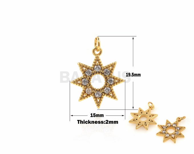 1PCS Eight-pointed star pendant Gold and white diamond star pendant, white eight-pointed star necklace, white star pendant 19.5x15x2mm