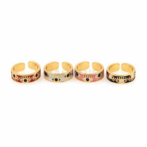 18K Gold Filled Eye Ring, Gold Open Ring, Enamel Eye Ring, Adjustable Ring, Wide Ring，Everyday ring