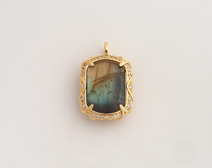 18K Gold Filled Natural Stone Charm,Dainty Energy Stone Pendant,Square Stone Pendant ,DIY Jewelry Supplies,27.8x18x7.5mm