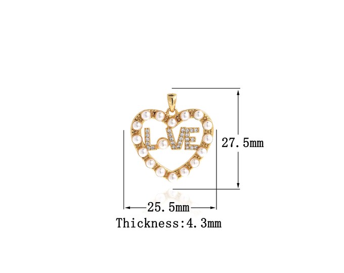 18K Gold Filled LOVE Pendant,Gold Dainty Heart Charms,Simple pendant Bracelet Necklace for DIY Jewelry Making Supply