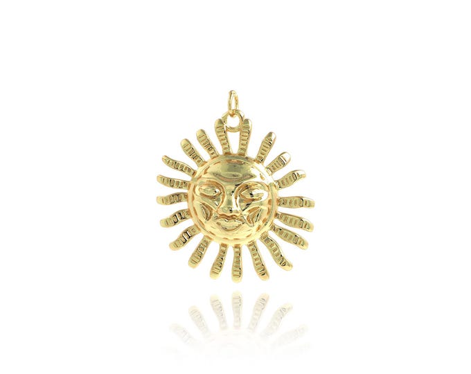 Sun Pendant,18K Gold Filled Celestial Necklace, Sunburst Pendant, DIY jewelry Making Accessories,35.6x29.5x6.6mm