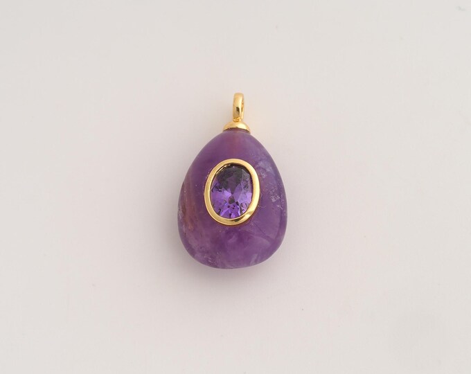 18K Gold Filled Natural Stone Charm,Dainty Energy Stone Pendant,Water Drop Stone Pendant ,DIY Jewelry Supplies,25.4x15x9.3mm
