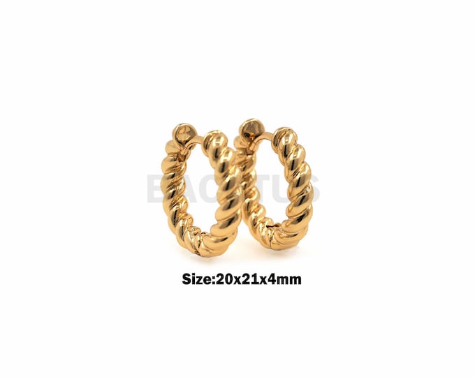 1Pair Twisted Hoop Earrings Golden Hoop Twisted Hoop, Twisted Hoop, Golden Hoop Earrings, Golden Thick Hoop Twisted Rope 20.5x21.5x4mm
