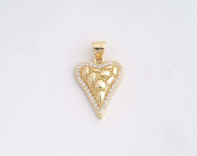 18K Gold Filled Heart Pendant, Cubic Zirconia Love Pendant, Heart Pendant, Jewelry Accessories 25x15x3.4mm
