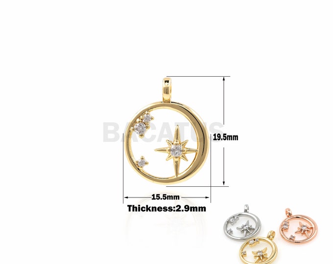 1PCS Round Polaris Pendant Round Necklace Polaris Charm DIY Jewelry Making 18K Micropavé Hollow Pendant Necklace Charm 19.5x15.5x2.9mm
