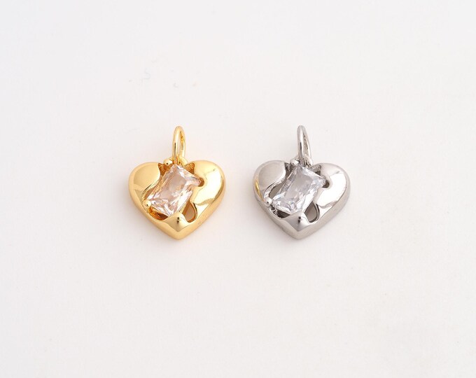 18K Gold Filled Dainty Heart Charm,MicroPave CZ Love Pendant,Heart Pendant ,DIY Jewelry Supplies,14x11.8x3.4mm