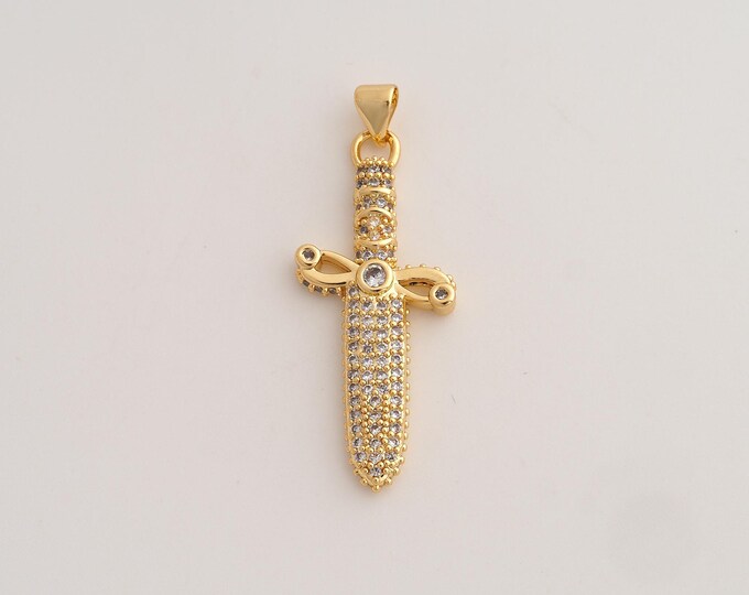 18K Gold Filled Weapon Charm,Dainty Sword Pendant,CZ Weapon Pendant ,DIY Jewelry Supplies,40x15x3mm