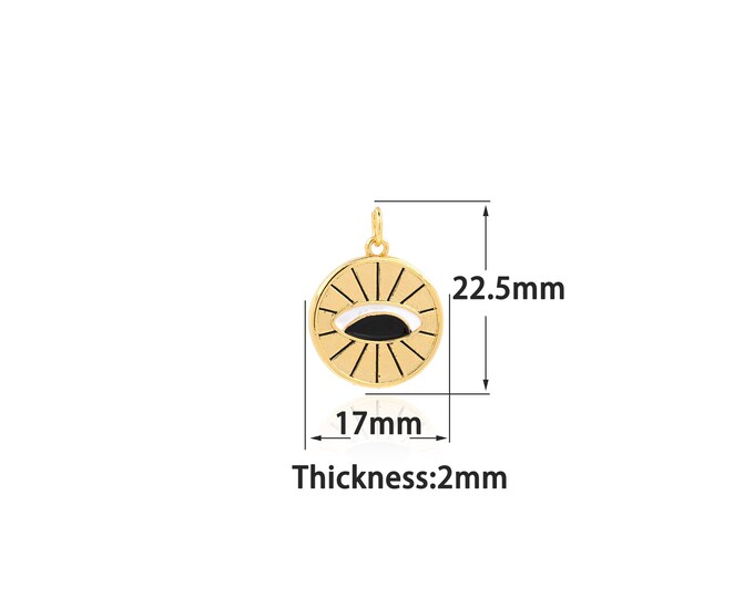 18K Gold Filled Devil Eye Pendant,Gold Dainty Round Charms,Simple pendant Bracelet Necklace for DIY Jewelry Making Supply