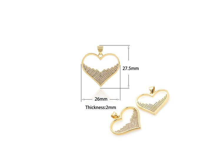 1Pcs DIY Jewelry Making Hollow Heart Pendant Micropavé Heart Pendant Necklace, High Polished Curved Heart Shape Accessories 26x27.5x2mm