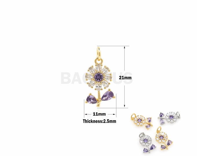 1Pcs Flower Pendant Gold Filled Sunflower Jewelry Suitable for Bracelet Necklace Making Supplies Cubic Zirconia Flower Charm 21x11x2.5mm