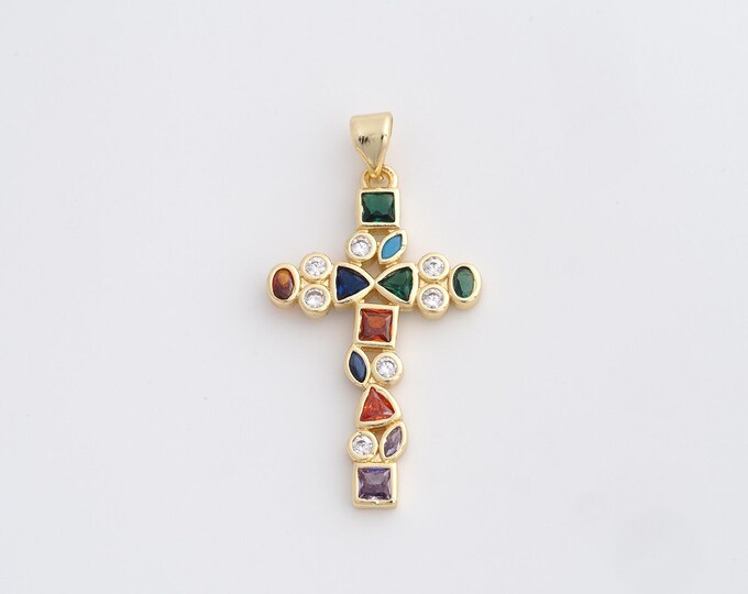 Cross Charm,18K Gold Filled Cross Necklace,Religious Charm, MicroPave CZ Christian Charm, DIY Jewelry Supplies, 36.8x19x2.4mm