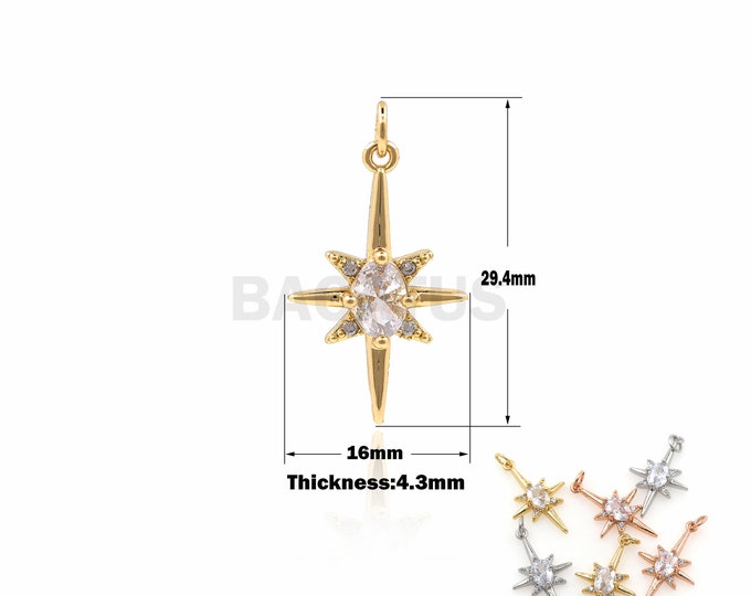 1PCS Suitable For Bracelets, Necklaces, Jewelry Products, Polaris Pendants, Six-Pointed Star Pendants, DIY Making, Micro-Pave 29.4x16x4.3mm