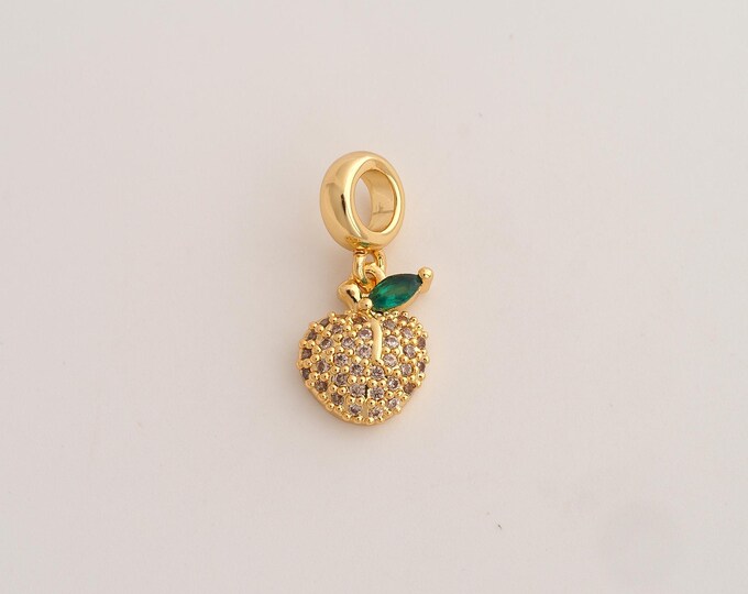 18K Gold Filled Apple Charm,Dainty Fruit Pendant,CZ Apple Pendant ,DIY Jewelry Supplies,23.3x12.5x3.8mm