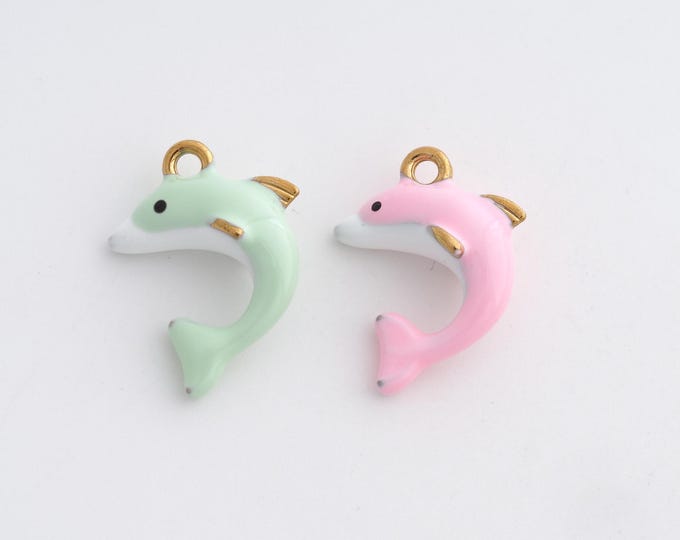 Stainless Steel Dolphin Pendant,Marine Life Charms,Enamel Dolphin Charm Bracelet Necklace for DIY Jewelry Making Supply,20.8x15.7x7.8mm