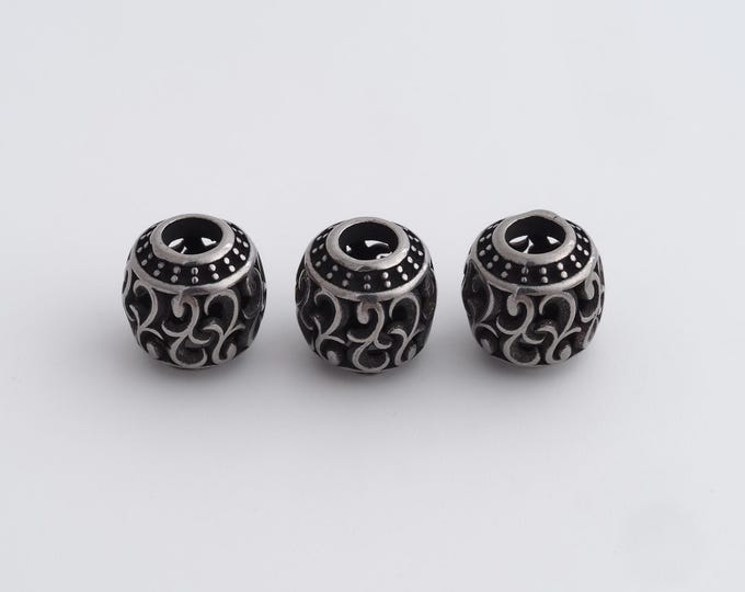 1 pcs Stainless Steel Retro Ball Spacer Beads,Silver Round Beads,Ball Beads DIY Bracelet Necklace Earrings Jewelry Making,9.7x9.7mm