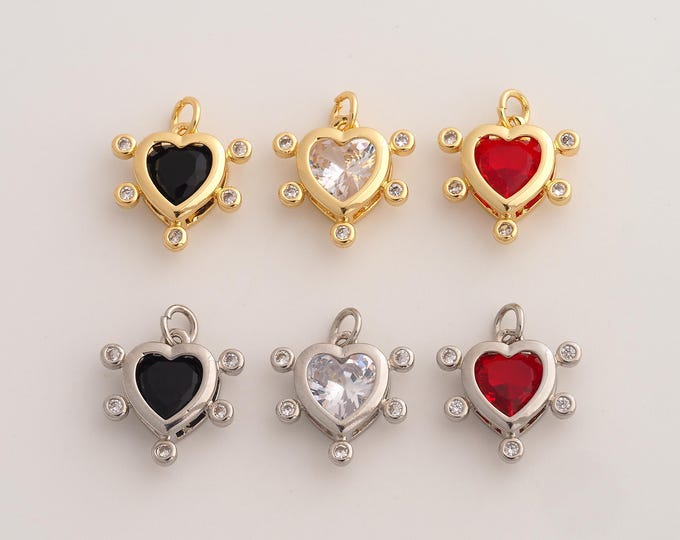 18K Gold Filled Heart Charm,Dainty Love Pendant,CZ Heart Pendant ,DIY Jewelry Supplies,18.6x15.6x4.7mm