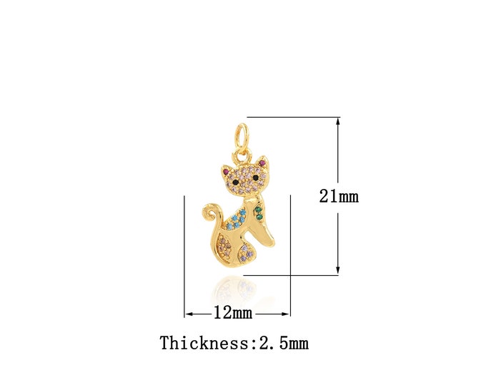 18K Gold Filled CZ Cat Pendant,Gold Dainty Cat Charms,Cat Charm Bracelet Necklace for DIY Jewelry Making Supply