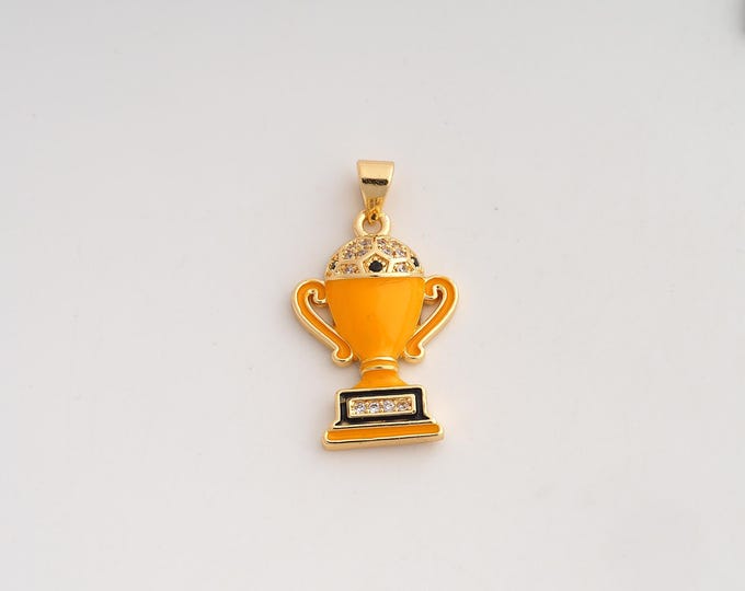 18K Gold Filled Trophy Charm,Dainty Enamel Trophy Pendant,CZ Trophy Pendant ,DIY Jewelry Supplies,29x16x5mm