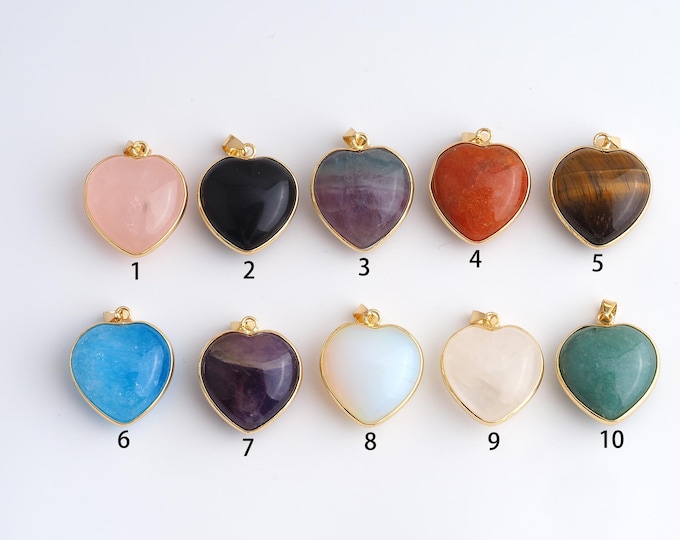 Heart Gemstone Pendant,Natural Stone Charms,Crystals Gemstone Charm DIY Jewelry Making Supply,30x21.7x11.8mm