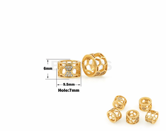 1Pcs CZ Round Spacer Beads, Large Hole Spacer Beads For DIY Jewelry Making Round Grid Beads Cubic Zirconia 9.5x6mm,hole7mm