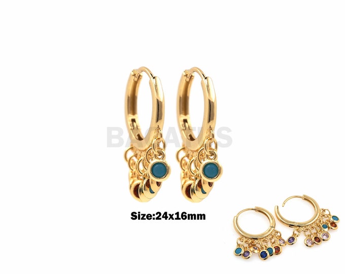 1Pair Colorful Zircon Earrings Zircon Gold hoop Earrings Colorful Earrings Golden Buckle Exquisite Jewelry Birthday Gift For Her 24x16mm