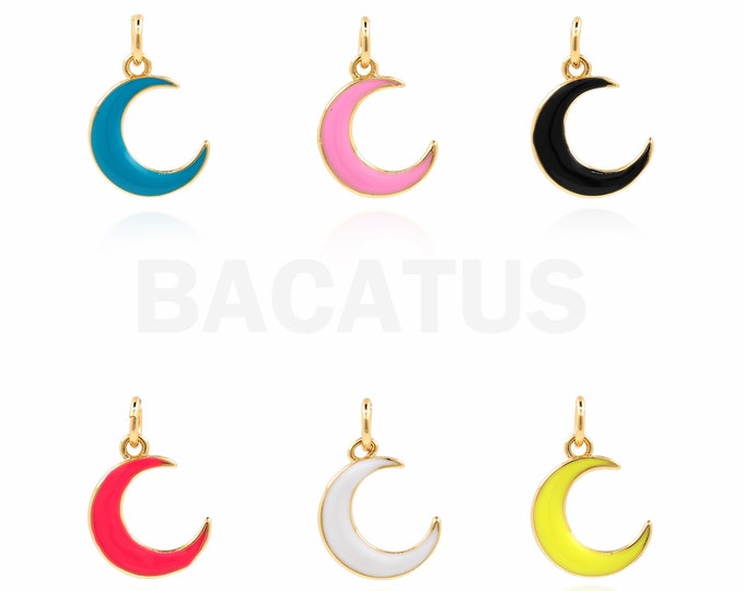 1Pcs Women's Crescent Pendant Crescent Necklace, Enamel Moon Pendant Necklace,Enamel Jewelry, DIY Jewelry Making 17x11x2mm