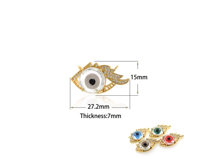 1PCS Crystal Gem Devil's Eye Pendant Golden Cubic Zirconia Lucky Eye Pendant Shining Eye Eye Pendant DIY Jewelry Making Supplies 27.2x15x7mm
