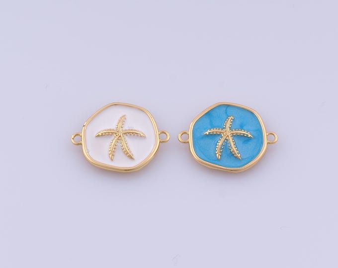 Starfish Connectors, 18K Gold Filled Starfish Connectors, Enamel Starfish Connectors, DIY Jewelry Supplies,18x13.6x2.7mm