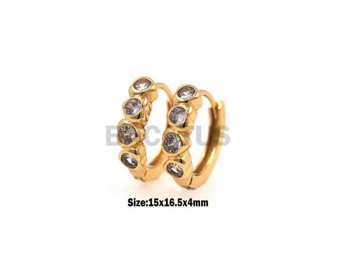 1Pair Love Zircon Ear Hoop Earrings Shiny Single Row Cubic Zircon Hoop Earrings CZ Charm Ladies Fashion Punk Style Earrings 15x16.5x4mm