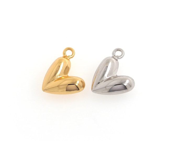 18K Gold Filled Heart Pendant,Heart Charms,Puffed Heart Pendant Bracelet Necklace for DIY Jewelry Making Supply,18x14.5x6.3mm