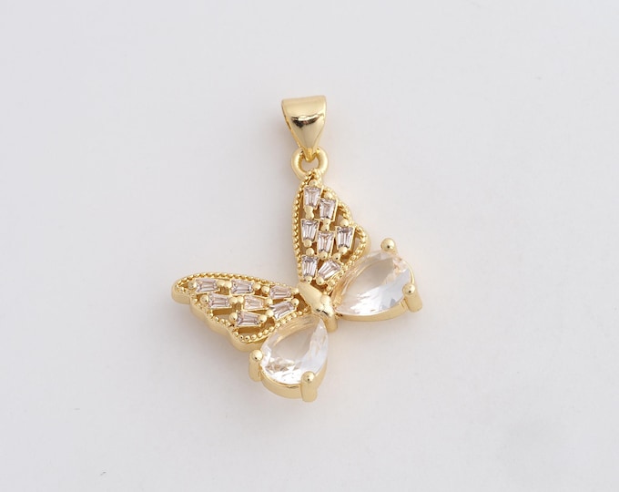 18K Gold Filled Butterfly Pendant,Dainty Butterfly Charms,Butterfly Charm Bracelet Necklace for DIY Jewelry Making Supply,29.7x22.2x5mm